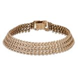 A 9CT GOLD FANCY LINK BRACELET, with safety chain