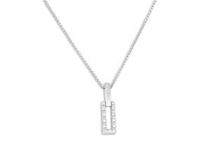 A DIAMOND SET PENDANT, mounted in 18ct white gold, on a white gold chain