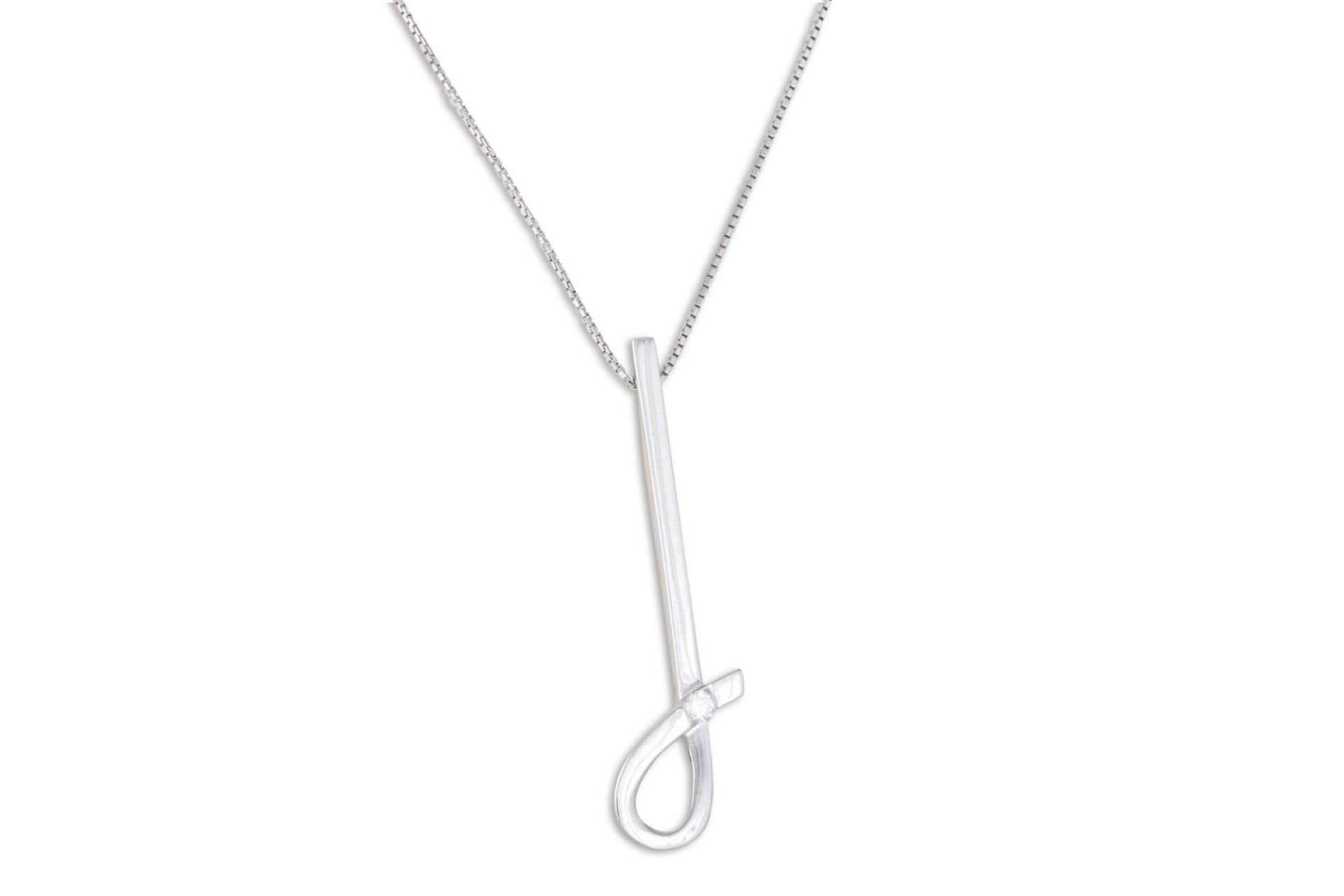 A DIAMOND SET PENDANT, mounted in 18ct white gold, on a white gold chain