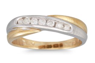 A DIAMOND RING, the diamond set band in 9ct two colour gold, size L