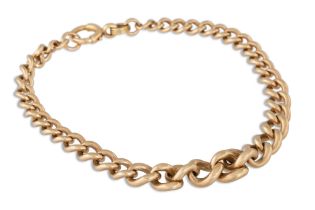 AN ANTIQUE GOLD GRADUATED CURB LINK BRACELET, 21.3 g