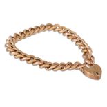 A VINTAGE 9CT GOLD BRACELET, hollow links with padlock clasp, 13.49 g.