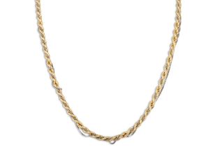 AN 18CT YELLOW GOLD ROPE CHAIN, with interwoven white gold chain, 23.1 g.