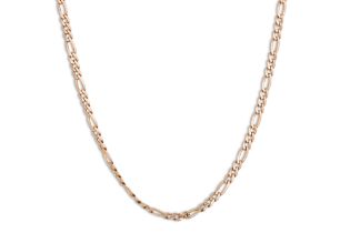 A 9CT GOLD FLAT FIGARO LINK NECK CHAIN, ca 24" long, 22.4 g.