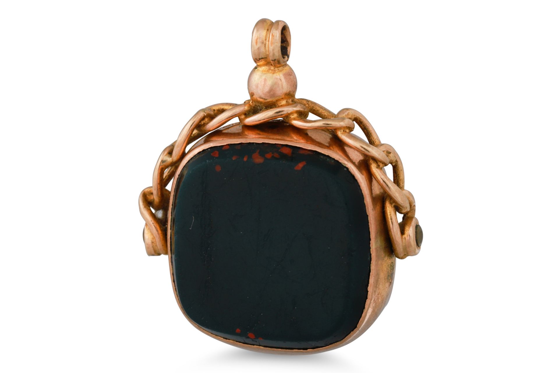 AN ANTIQUE GOLD SWIVEL SEAL, carnelian and bloodstone set