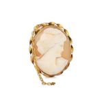 A CAMEO BROOCH, set in 9ct yellow gold, to a twisted border