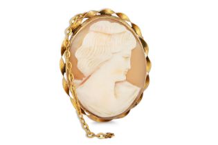 A CAMEO BROOCH, set in 9ct yellow gold, to a twisted border