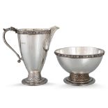 A FINE QUALITY MODERN IRISH SILVER MATCHING SUGAR BOWL & MILK JUG, gilded interior, applied Celtic