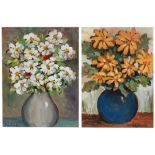 GLADYS MACCABE HRVA (N Irl 1918–2018) still life, flowers in a vase, oil on board, ca 12 x 15.5"