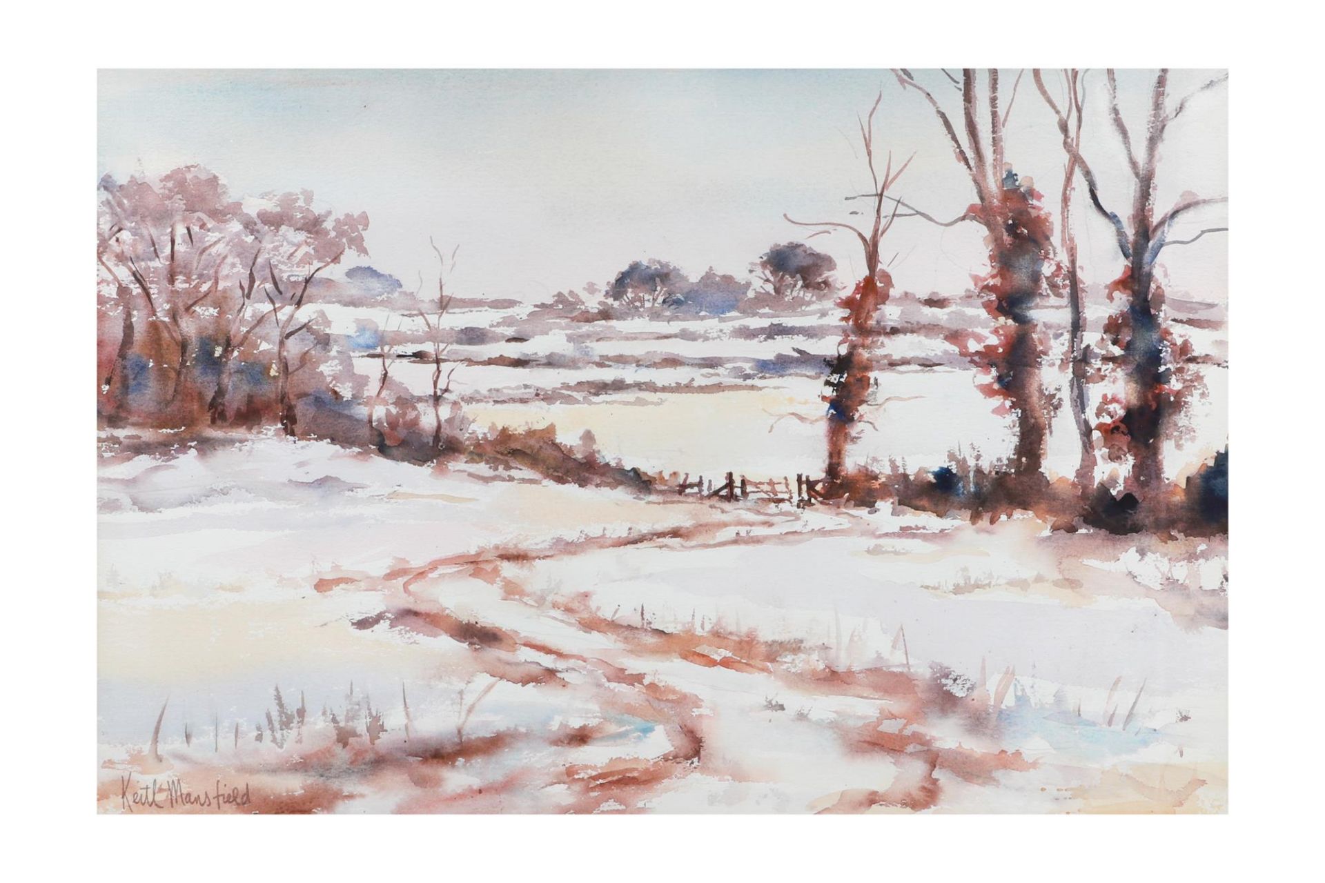 KEITH MANSFIELD (IRISH), 'Winter fields', Watercolour, framed and signed, 29.5" x 22.5" - Image 2 of 4