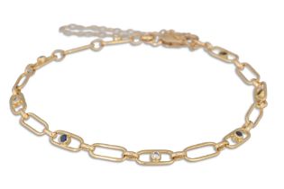 A DIAMOND AND SAPPHIRE BRACELET, each alternate link gem set, in 18ct yellow gold, clasp 9ct gold,