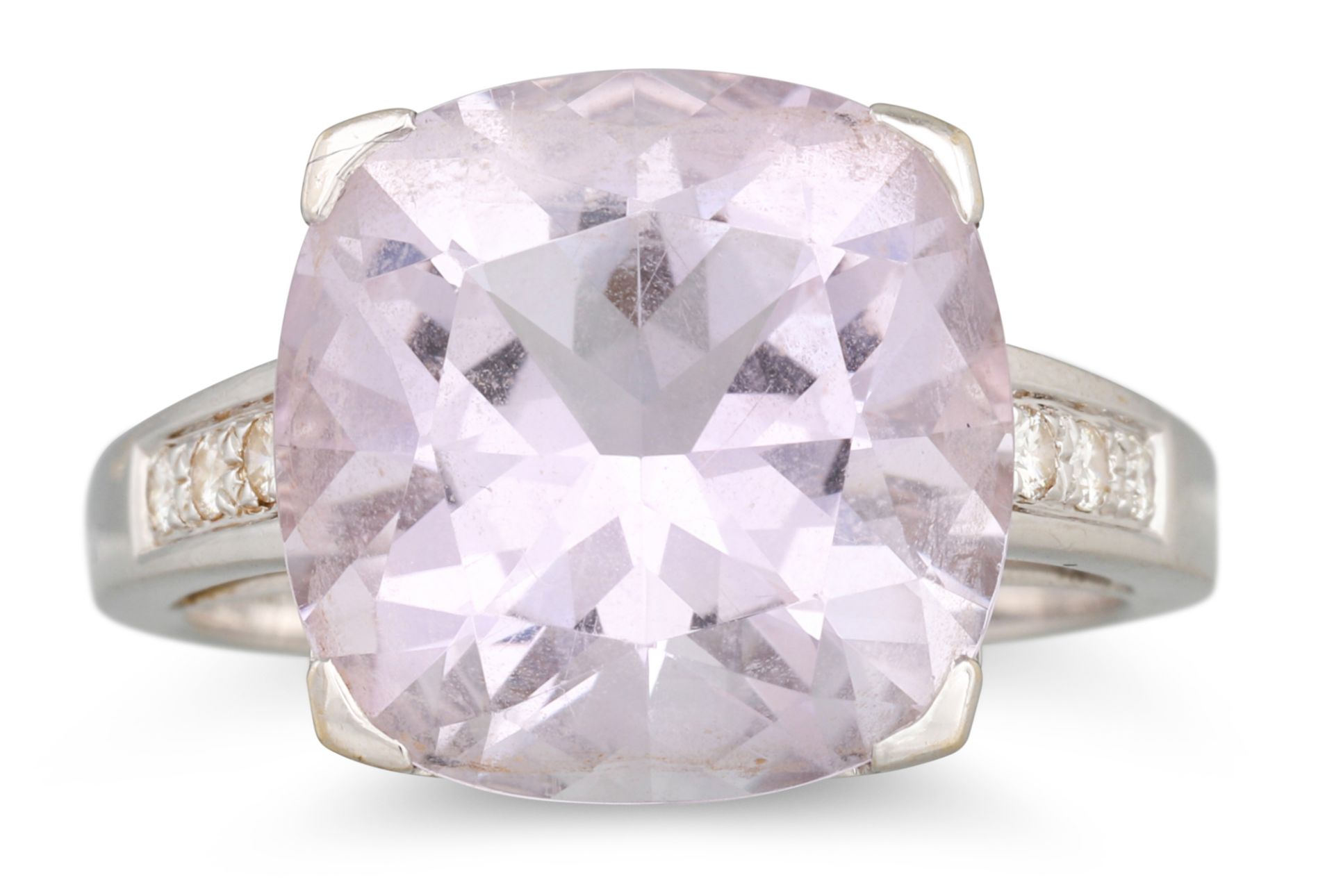 AN AMETHYST AND DIAMOND RING, stamped 'Mauboussin' in 18ct white gold, size M - N