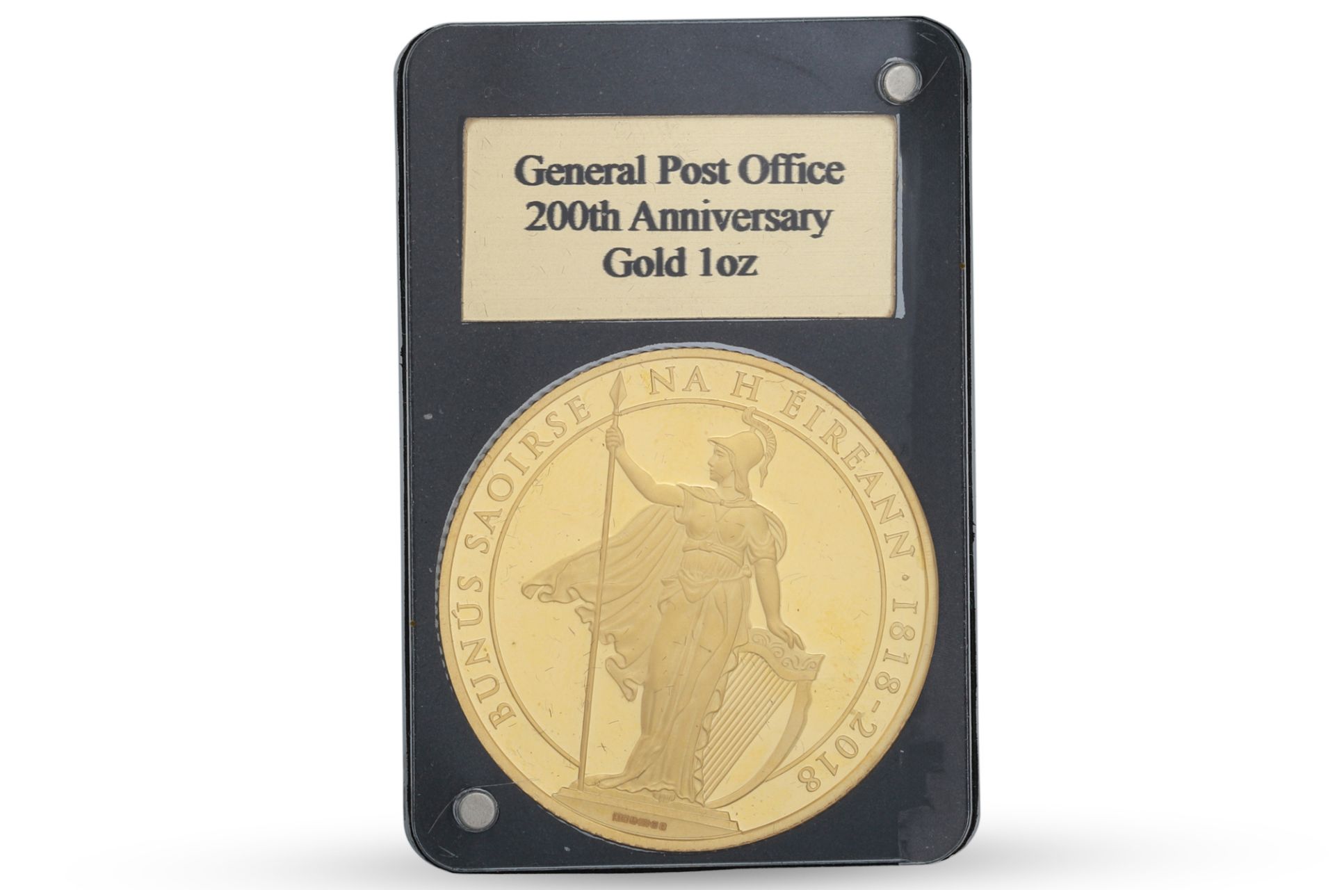 A 2018 IRISH GPO PADRAIG PEARSE I OZ PROOF GOLD MEDAL, .999 24CT GOLD, 1 Troy Oz/31.1g, Dublin
