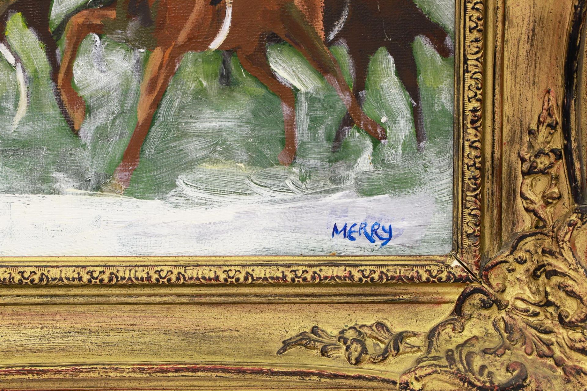 BRIAN MERRY (Irish -2023 ) 'Snow Horses' 39 × 22.5”, oil on canvas, signed - Image 3 of 3