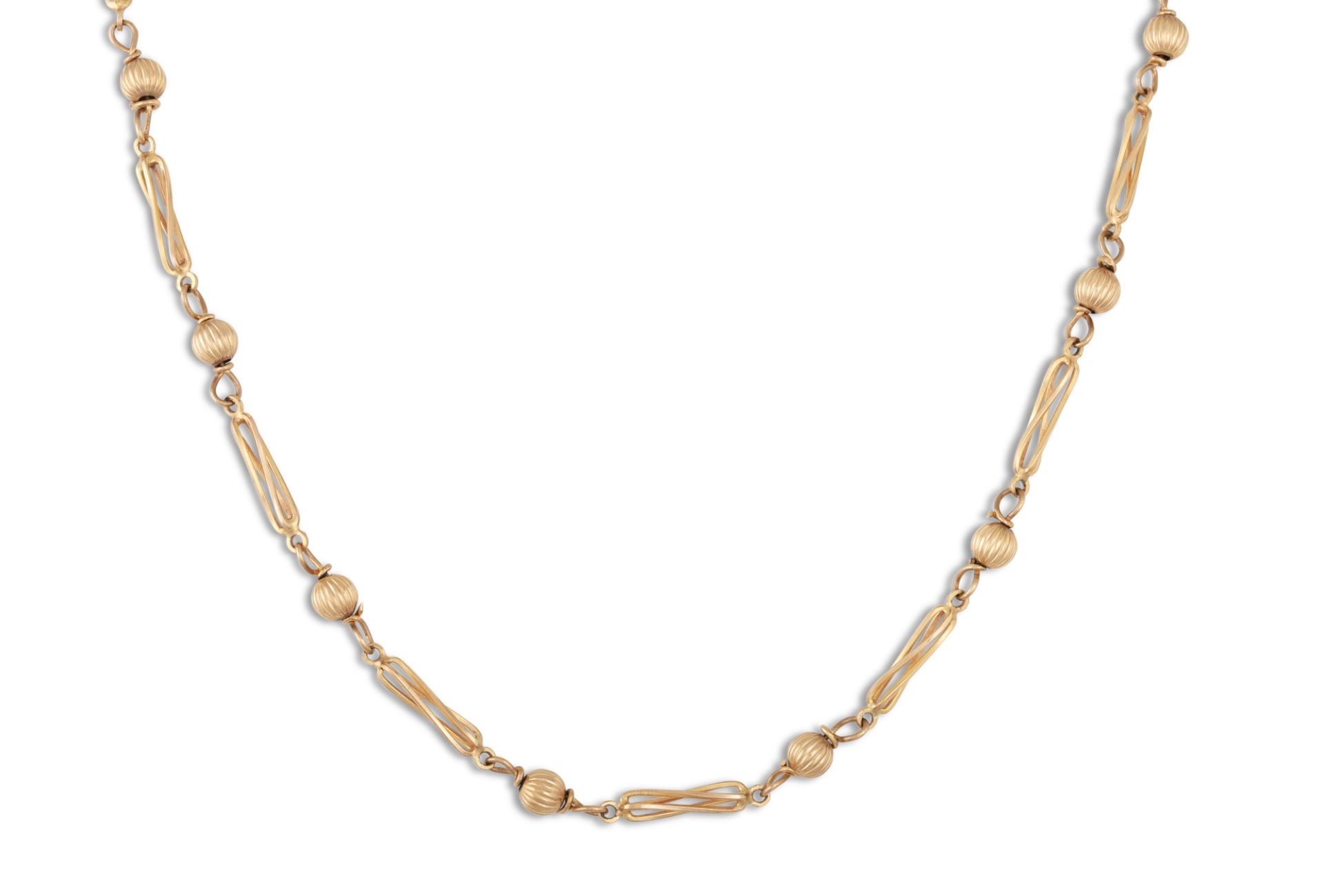 A 9CT YELLOW GOLD FANCY LINK NECK CHAIN, with beaded spacers, ca 19" long, 12.7 g.
