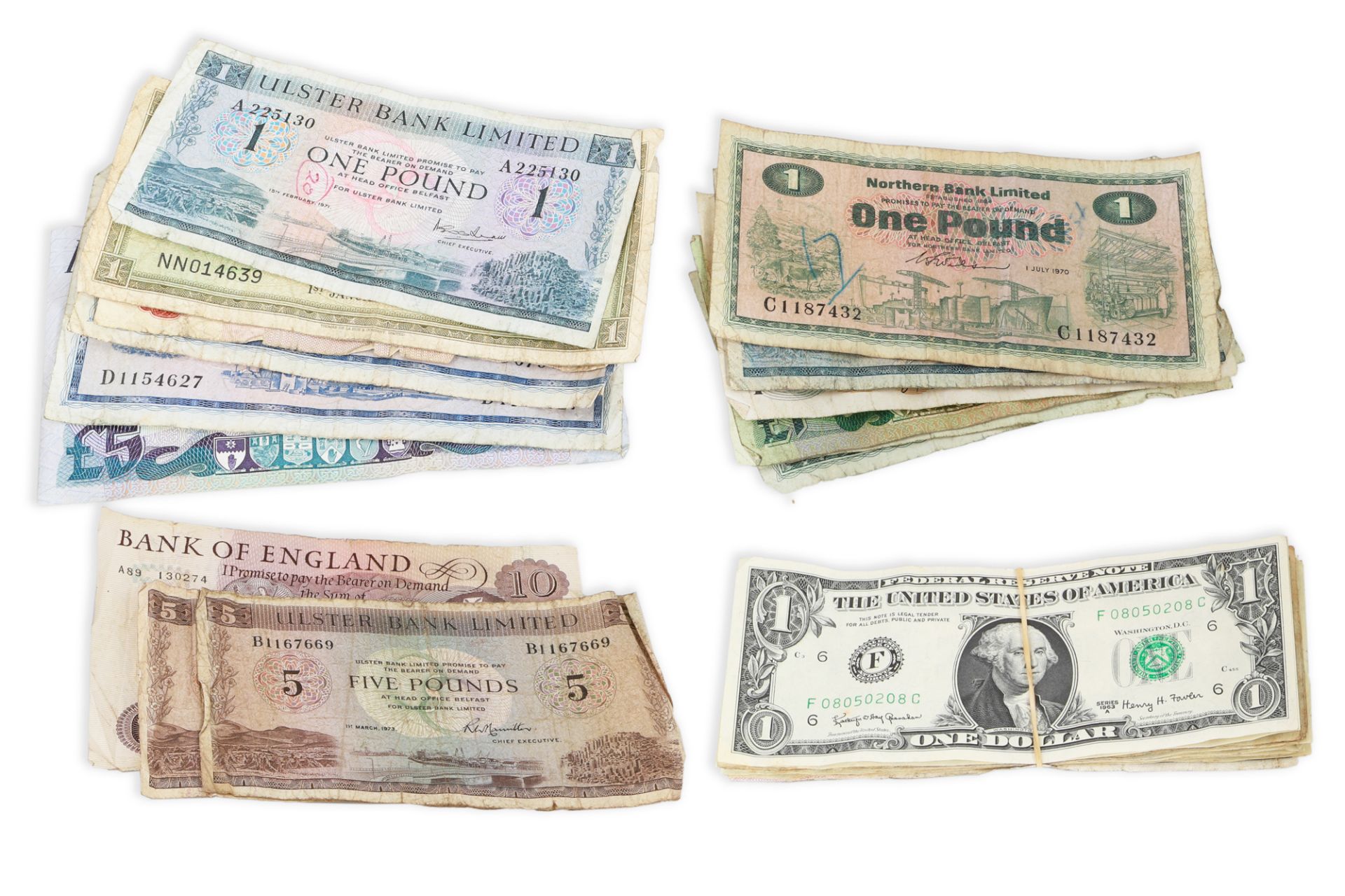 AN ENGLISH FORDE 1960S £10, plus 5 x £5 & 8 x £1 various N.Irish banknotes, 1960s to 1970s, 16 x
