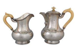 AN ATTRACTIVE ANTIQUE 19TH CENTURY AUSTRIAN SILVER (.800) COFFEE POT, of plain balaster form, egg,