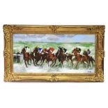 BRIAN MERRY (Irish -2023 ) 'Snow Horses' 39 × 22.5”, oil on canvas, signed