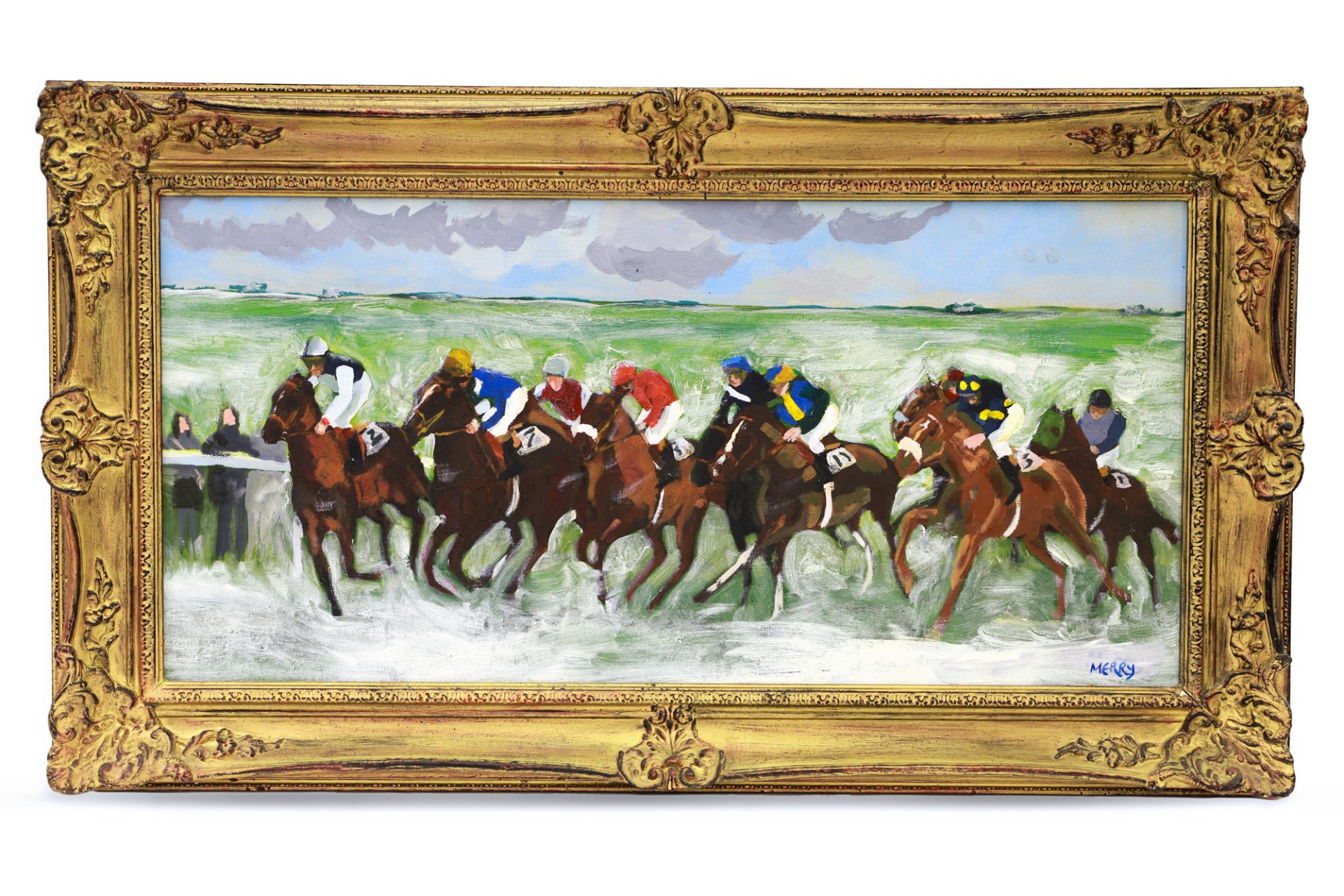 BRIAN MERRY (Irish -2023 ) 'Snow Horses' 39 × 22.5”, oil on canvas, signed