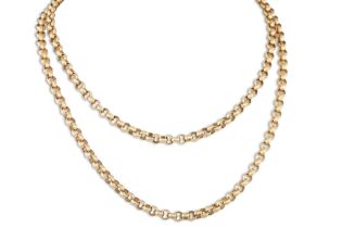 A 9CT YELLOW GOLD BELCHER LINK NECK CHAIN, 29" long, 30 g.