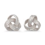 A PAIR OF DIAMOND SET EARRINGS, knot form, mounted in white gold