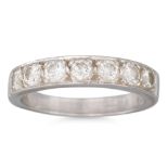 A DIAMOND HALF ETERNITY RING, the brilliant cut diamonds mounted in 18ct white gold, size M - N.