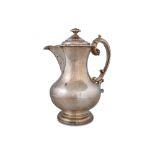 AN ATTRACTIVE GEORGE V SILVER COFFEE POT, of plain balaster form, applied floral border and