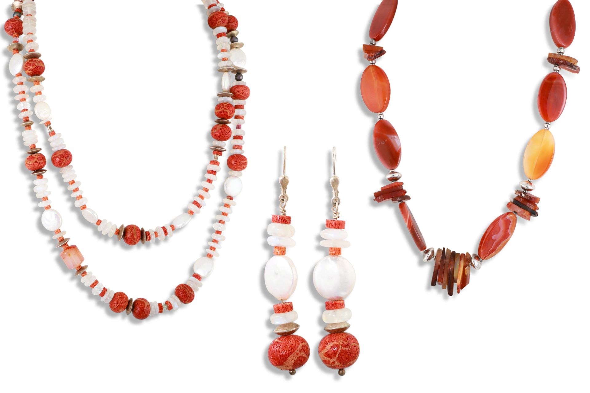 LINDA UHLEMANN (Irish Contemporary) two handmade necklaces, one with polished quartz of oval and