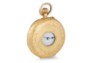 AN ANTIQUE LADY'S HALF HUNTER FOB WATCH, 18ct yellow gold, white enamel dial, Roman numerals,
