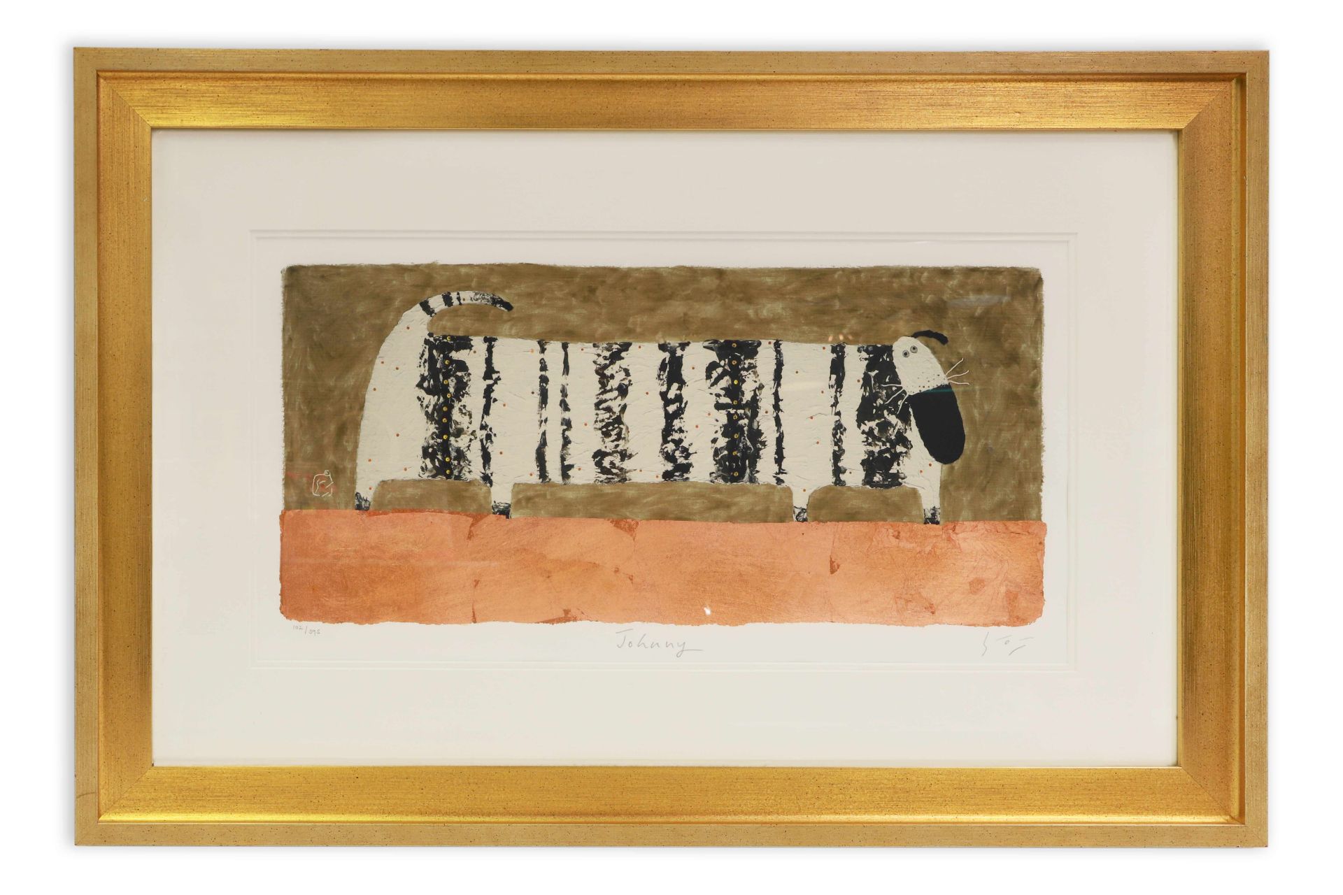 (AFTER) JOHNNY GOVINDER, (Contemporary) untitled, “Dog” limited edit print 102/395, ca 26 × 13”,