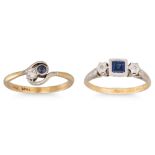 TWO SAPPHIRE AND DIAMOND SET RINGS, both 18ct gold, 5.7 g.