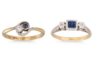 TWO SAPPHIRE AND DIAMOND SET RINGS, both 18ct gold, 5.7 g.