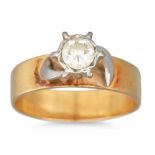 A DIAMOND SOLITAIRE RING, the high set round brilliant cut diamond mounted in 18ct gold, wideband,