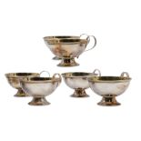 A MID 20TH CENTURY SET OF SIX SWEDISH SILVER/GILT PUNCH CUPS, (silver 90%) cased