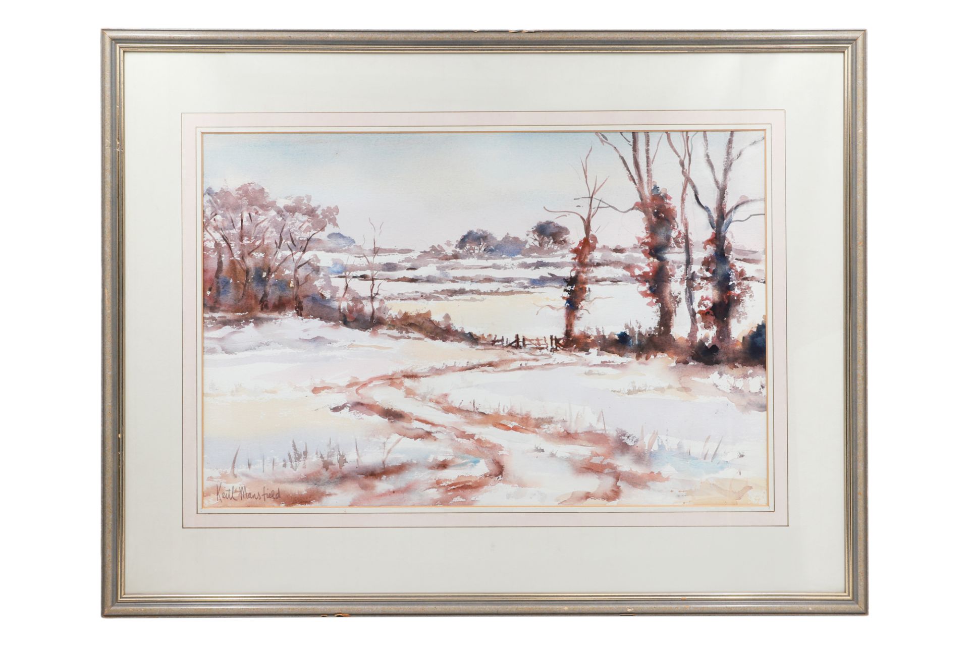 KEITH MANSFIELD (IRISH), 'Winter fields', Watercolour, framed and signed, 29.5" x 22.5"