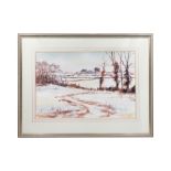 KEITH MANSFIELD (IRISH), 'Winter fields', Watercolour, framed and signed, 29.5" x 22.5"