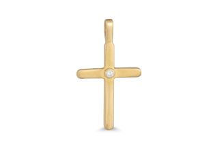 A DIAMOND SET CROSS, mounted in 18ct yellow gold, 1.8 g.