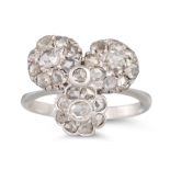 A ROSE CUT DIAMOND CLUSTER RING, mounted in 18ct white gold, size O