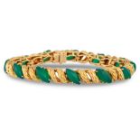 A VAN CLEEF & ARPELS CHRYSOPRASE AND 18CT GOLD BRACELET, each marquise shaped cabochon stone set