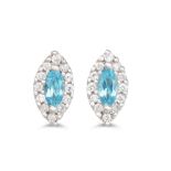 A PAIR OF DIAMOND AND TOPAZ CLUSTER EARRINGS, the marquise cut topaz to diamond surround, mounted in