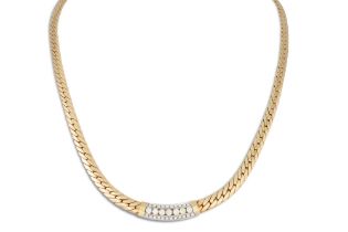 A DIAMOND NECKLACE, the central pendant, set with yellow and white diamonds, to a 14ct yellow gold