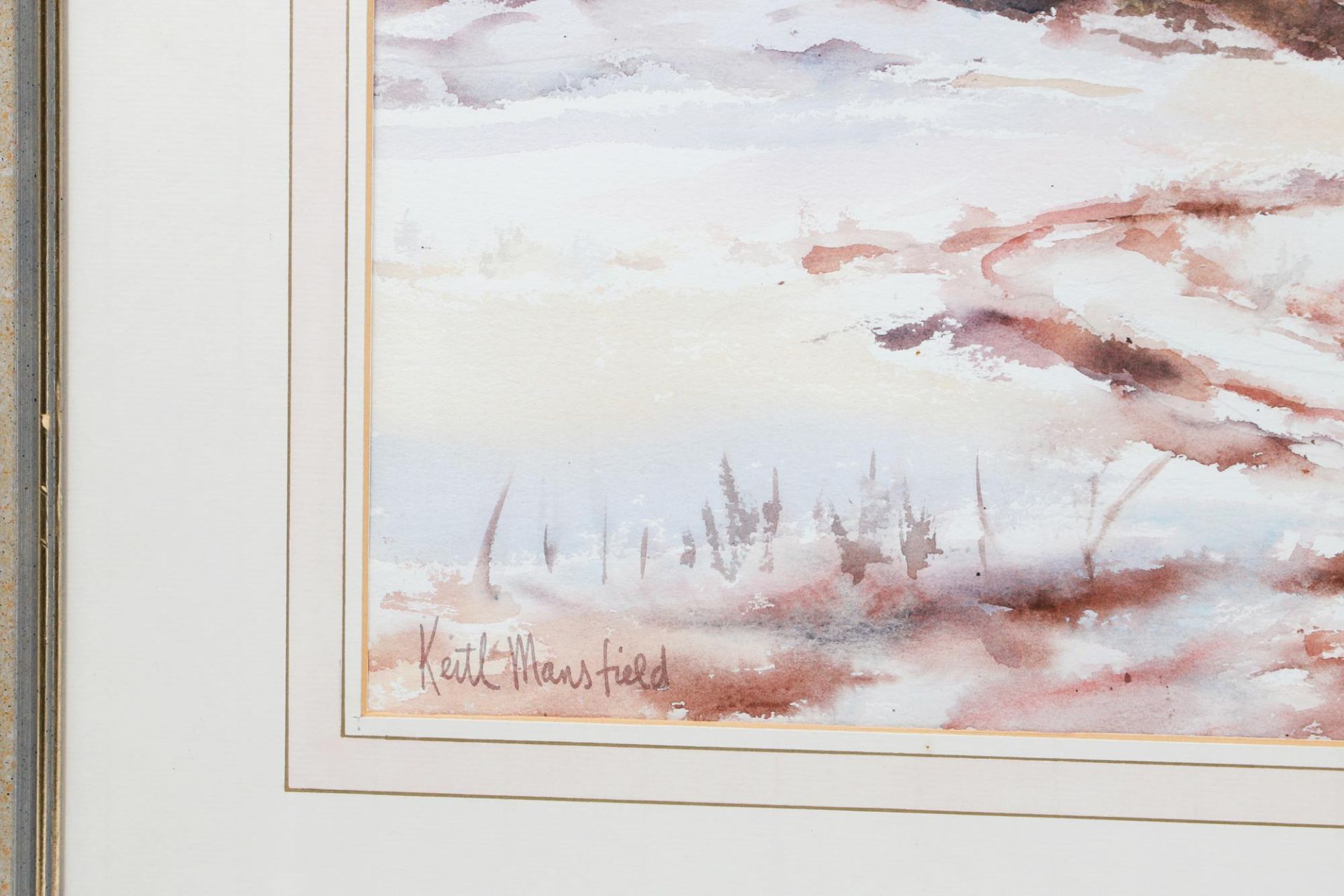 KEITH MANSFIELD (IRISH), 'Winter fields', Watercolour, framed and signed, 29.5" x 22.5" - Image 3 of 4