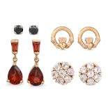 A COLLECTION OF FOUR PAIRS OF 9CT GOLD EARRINGS, gem set