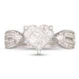 A HEART SHAPED DIAMOND CLUSTER RING, set with brilliant cut and princess cut diamonds, mounted in