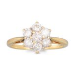 A DIAMOND CLUSTER RING, the round brilliant cut diamonds mounted in 18ct yellow gold. Estimated: