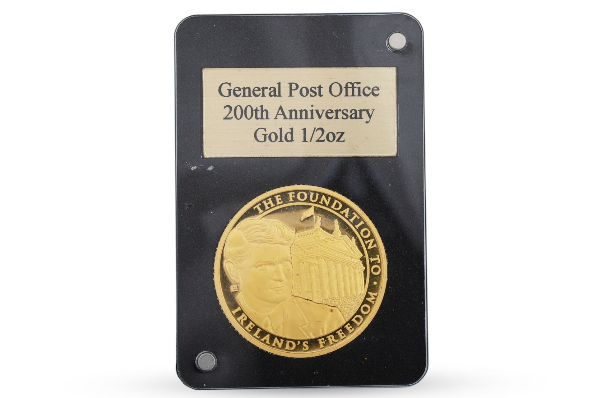 A 2018 IRISH GPO MICHAEL COLLINS I/2 OZ PROOF GOLD MEDAL, .999 24CT GOLD, 0.5 Troy Oz/15.5g,