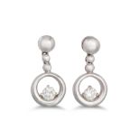 A PAIR OF DIAMOND DROP EARRINGS, mounted in 18ct white gold. Estimated: weight of diamonds: 0.40 ct.