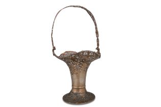 AN IMPRESSIVE GEORGE V SILVER SWING HANDLED BASKET VASE, with open frét work decoration by