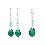 A PAIR OF TOPAZ AND GREEN GEMSTONE DROP EARRINGS, mounted in 18ct gold, with matching pendant