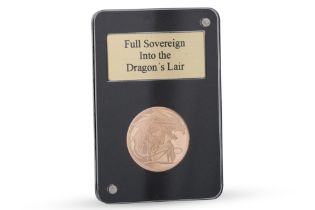 A GIBRALTAR 2019 PROOF FULL SOVEREIGN GOLD COIN, 22 ct, 8g, QEII obverse, Into the Dragon's Lair